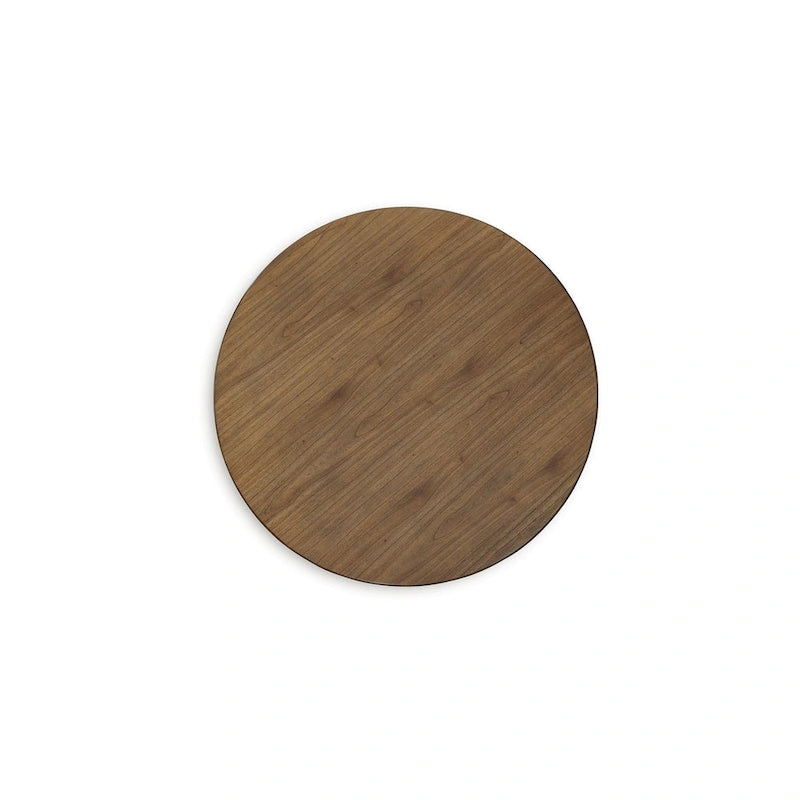 Round Brown Wood Top Dining Table Dark Blue Pedestal Base Seats 4