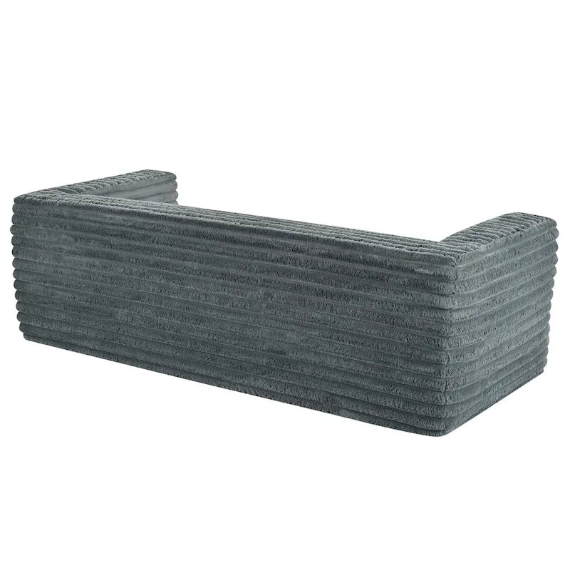 Beige Horizontal-Quilted Low-Profile 3-Seat Platform Sofa No Assembly Required 89 Inch