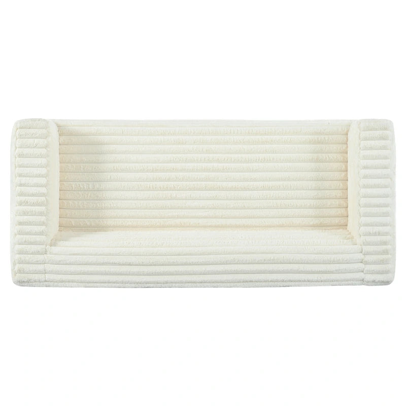 Beige laagprofielbank voor 3 personen met horizontaal gewatteerde bekleding, geen montage vereist, 89 inch