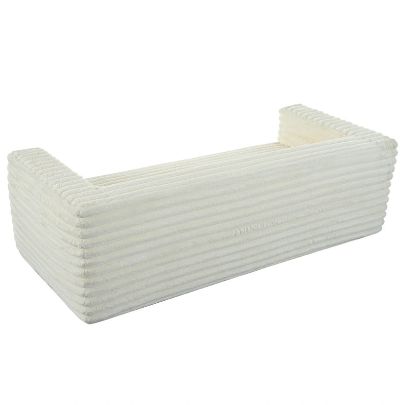 Beige laagprofielbank voor 3 personen met horizontaal gewatteerde bekleding, geen montage vereist, 89 inch
