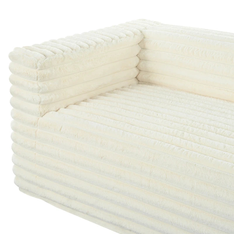 Beige laagprofielbank voor 3 personen met horizontaal gewatteerde bekleding, geen montage vereist, 89 inch