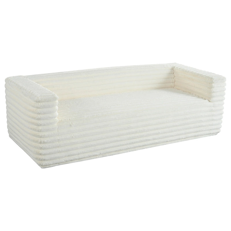 Beige laagprofielbank voor 3 personen met horizontaal gewatteerde bekleding, geen montage vereist, 89 inch
