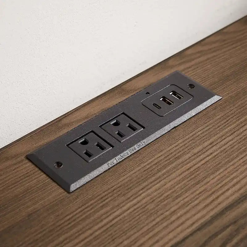 Walnut Mid-Century Modern Home Office Desk USB Power Outlet Drawer Shelves