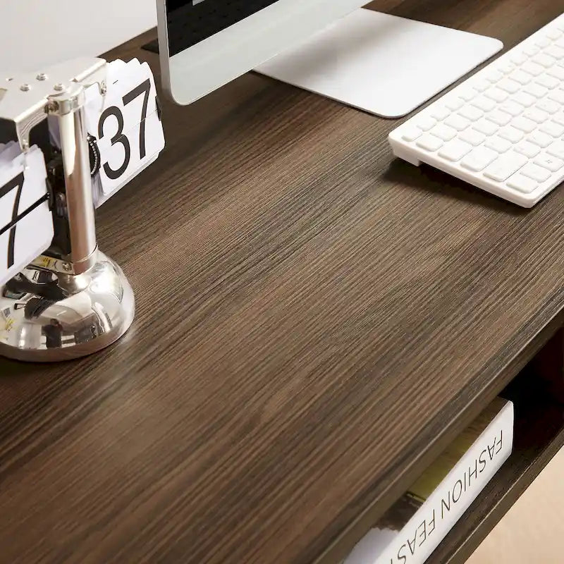 Walnut Mid-Century Modern Home Office Desk USB Power Outlet Drawer Shelves