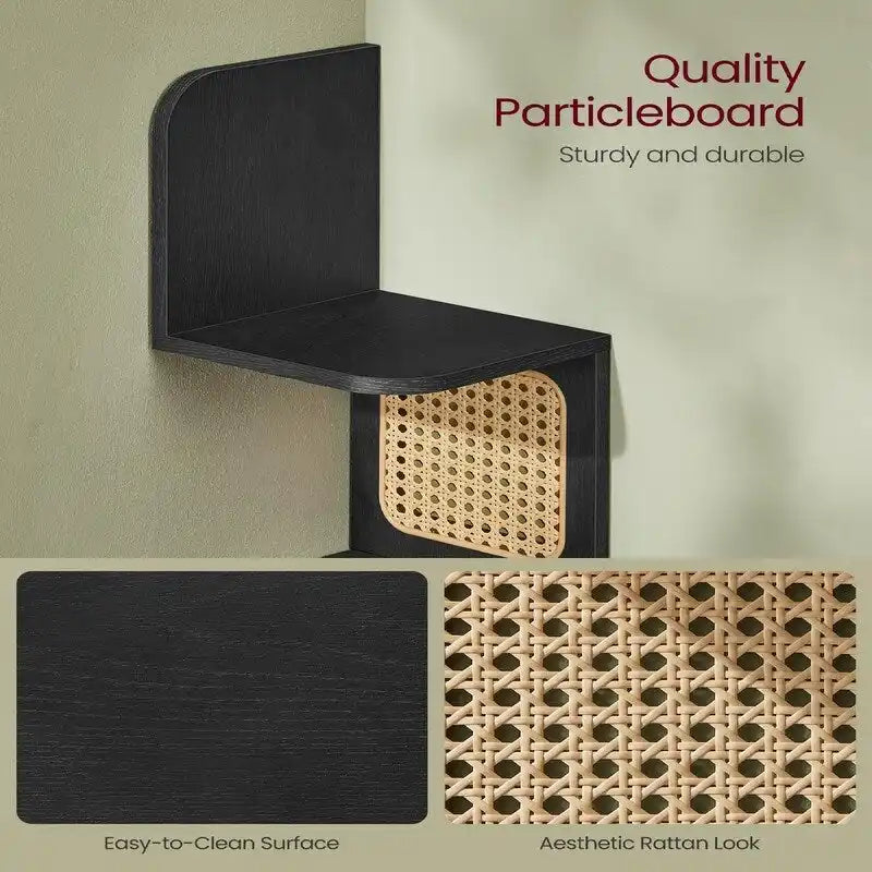 5-Tier Zigzag Corner Wall Shelf Rattan Sides Boho Floating Display