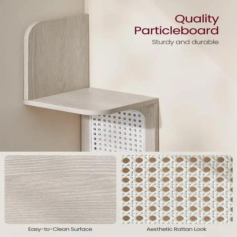 5-Tier Zigzag Corner Wall Shelf Rattan Sides Boho Floating Display
