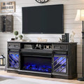 Antique White Farmhouse TV Stand with Electric Fireplace Barn Doors Fits 85 Inch