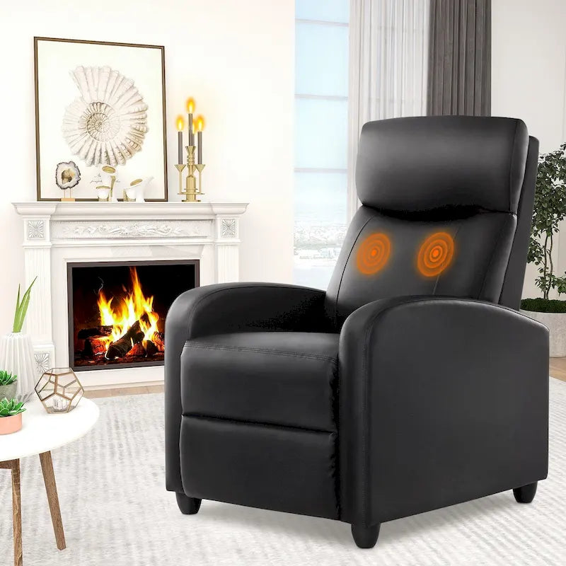 Black PU Leather Recliner Chair 8 Massage Modes Heating Footrest
