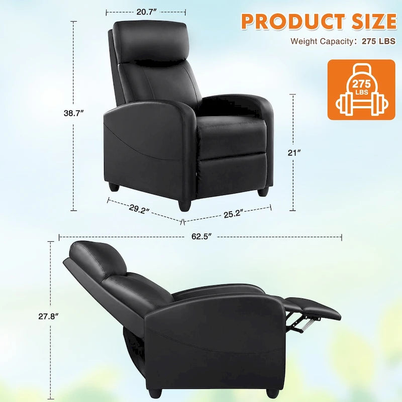 Relaxsessel in Schwarz aus PU-Leder mit 8 Massagemodi, Wärmefunktion und Fußstütze