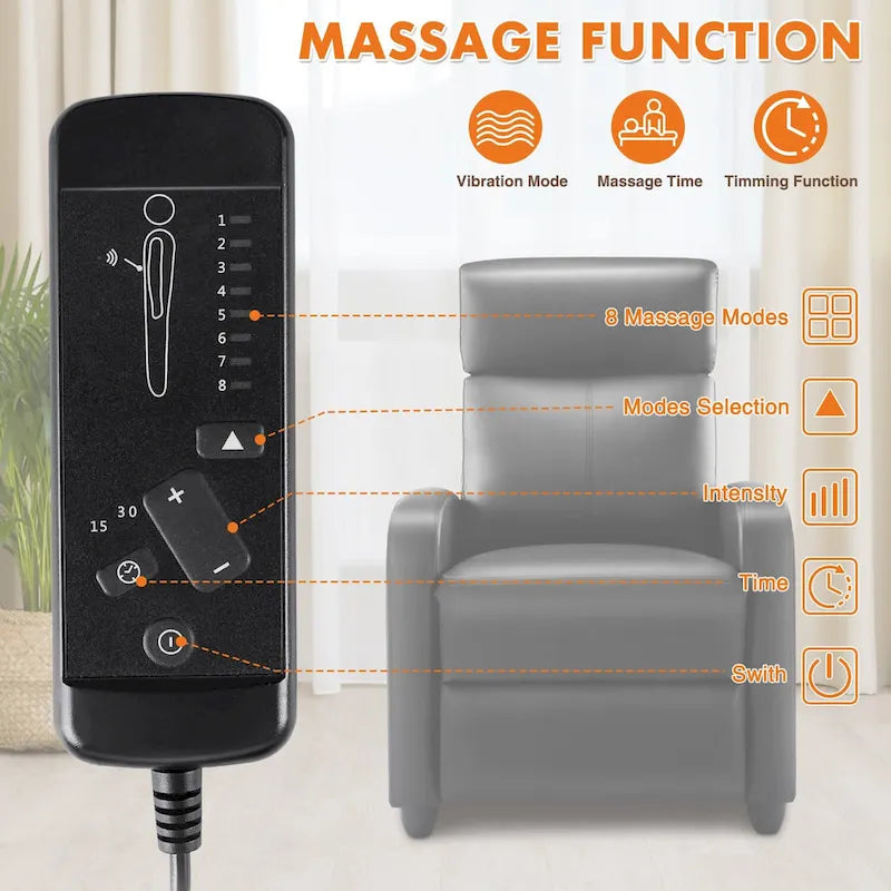 Black PU Leather Recliner Chair 8 Massage Modes Heating Footrest
