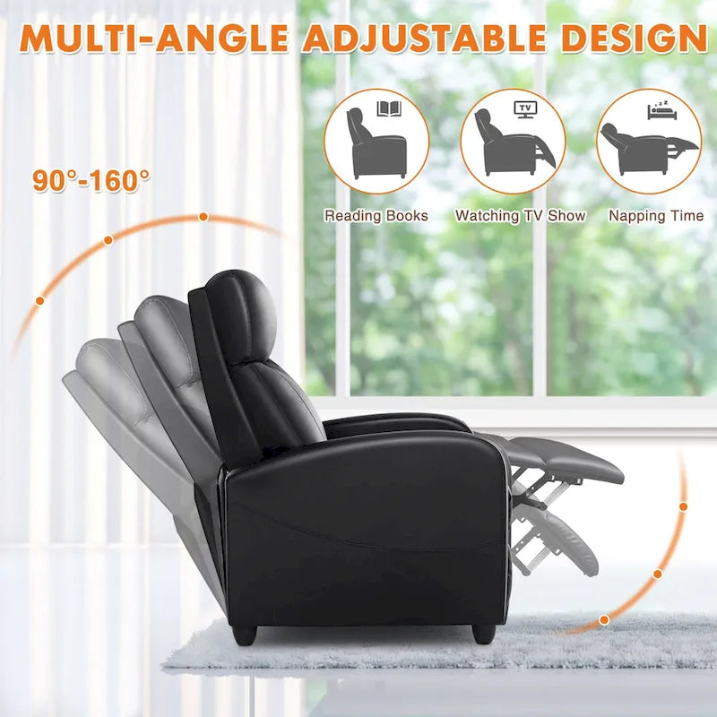 Relaxsessel in Schwarz aus PU-Leder mit 8 Massagemodi, Wärmefunktion und Fußstütze