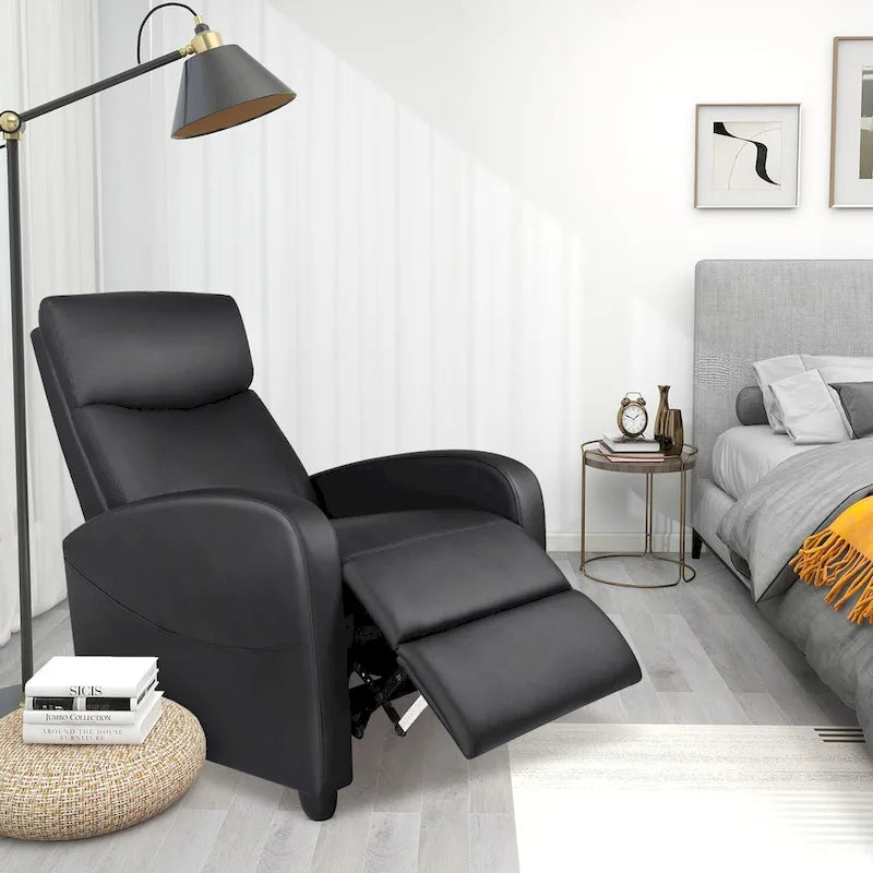 Black PU Leather Recliner Chair 8 Massage Modes Heating Footrest