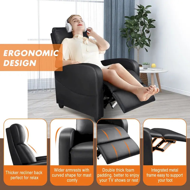 Relaxsessel in Schwarz aus PU-Leder mit 8 Massagemodi, Wärmefunktion und Fußstütze