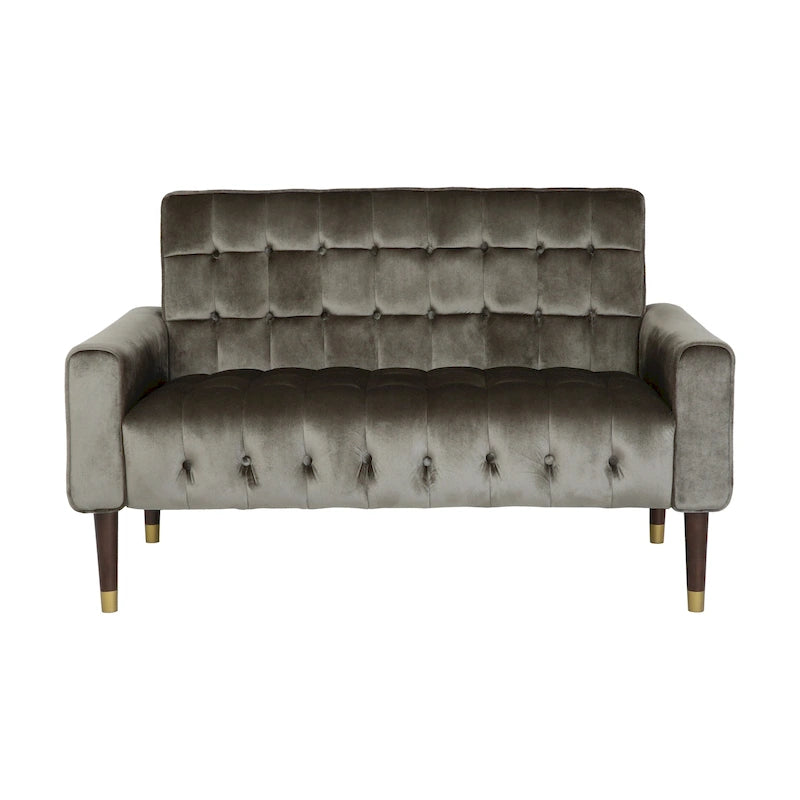 Mid-Century Velvet Button Tufted Loveseat Birch Tapered Legs Gold Accent