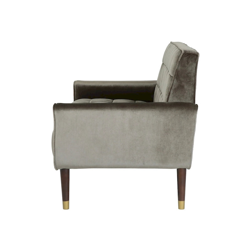 Mid-Century Velvet Button Tufted Loveseat Birch Tapered Legs Gold Accent