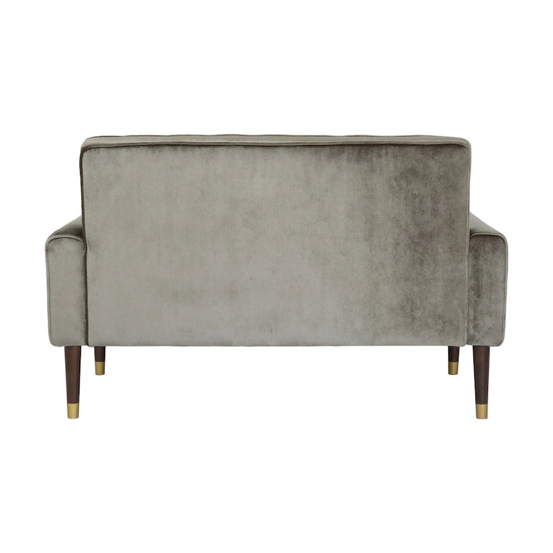 Mid-Century Velvet Button Tufted Loveseat Birch Tapered Legs Gold Accent