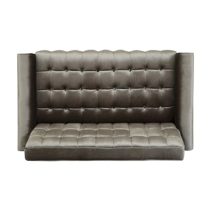 Mid-Century Velvet Button Tufted Loveseat Birch Tapered Legs Gold Accent