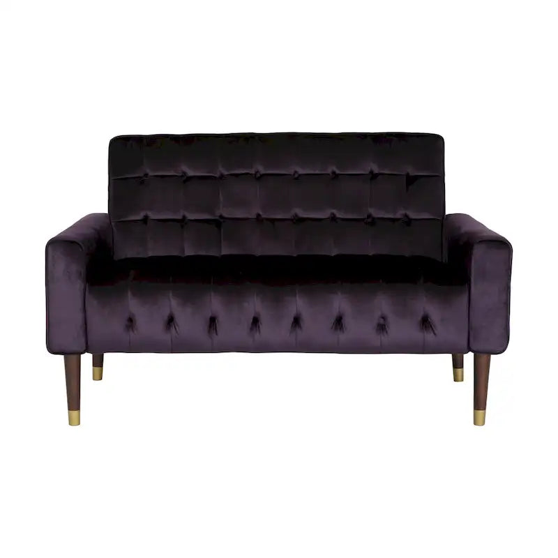 Mid-Century Velvet Button Tufted Loveseat Birch Tapered Legs Gold Accent