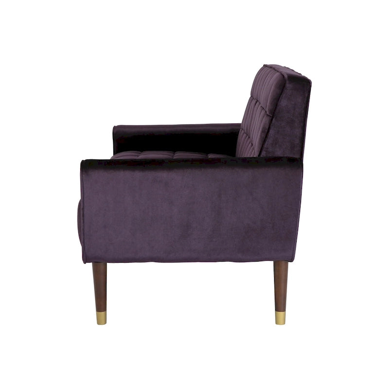 Mid-Century Velvet Button Tufted Loveseat Birch Tapered Legs Gold Accent