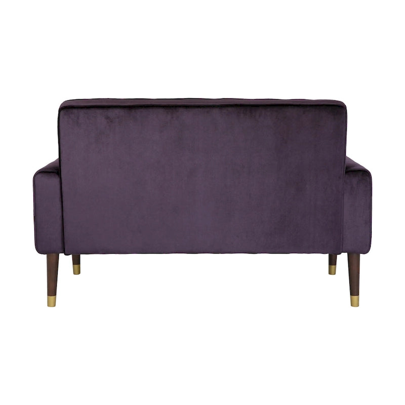 Mid-Century Velvet Button Tufted Loveseat Birch Tapered Legs Gold Accent