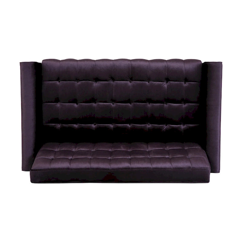 Mid-Century Velvet Button Tufted Loveseat Birch Tapered Legs Gold Accent
