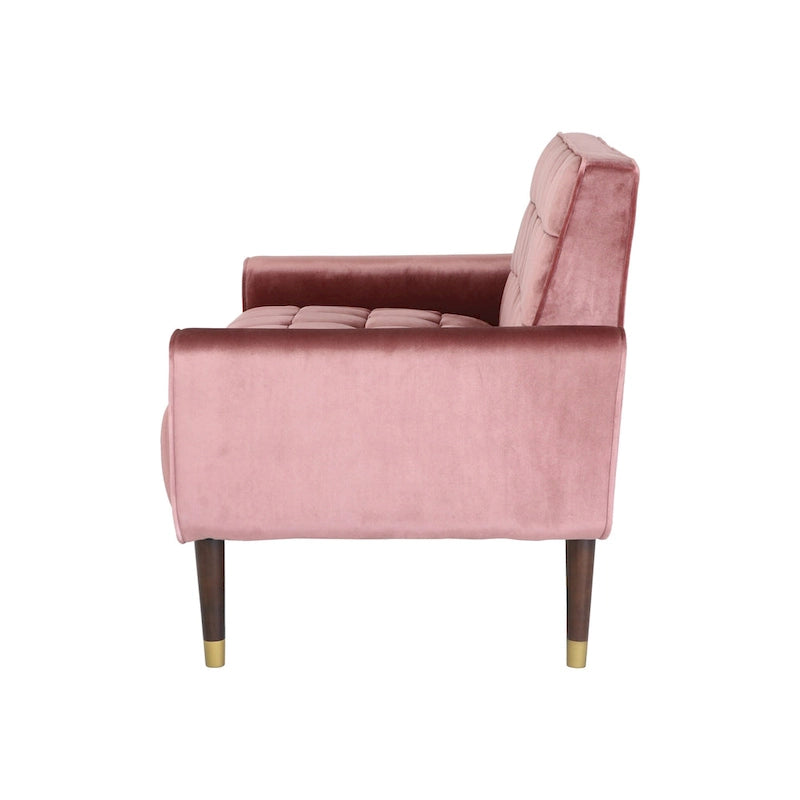 Mid-Century Velvet Button Tufted Loveseat Birch Tapered Legs Gold Accent
