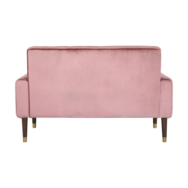Mid-Century Velvet Button Tufted Loveseat Birch Tapered Legs Gold Accent