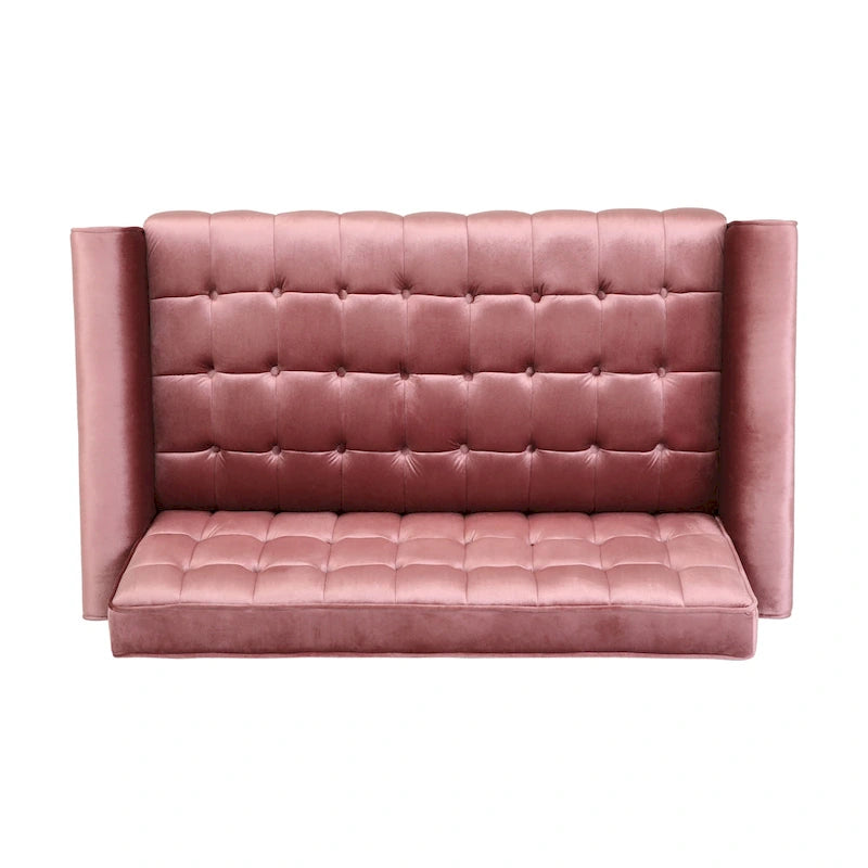 Mid-Century Velvet Button Tufted Loveseat Birch Tapered Legs Gold Accent