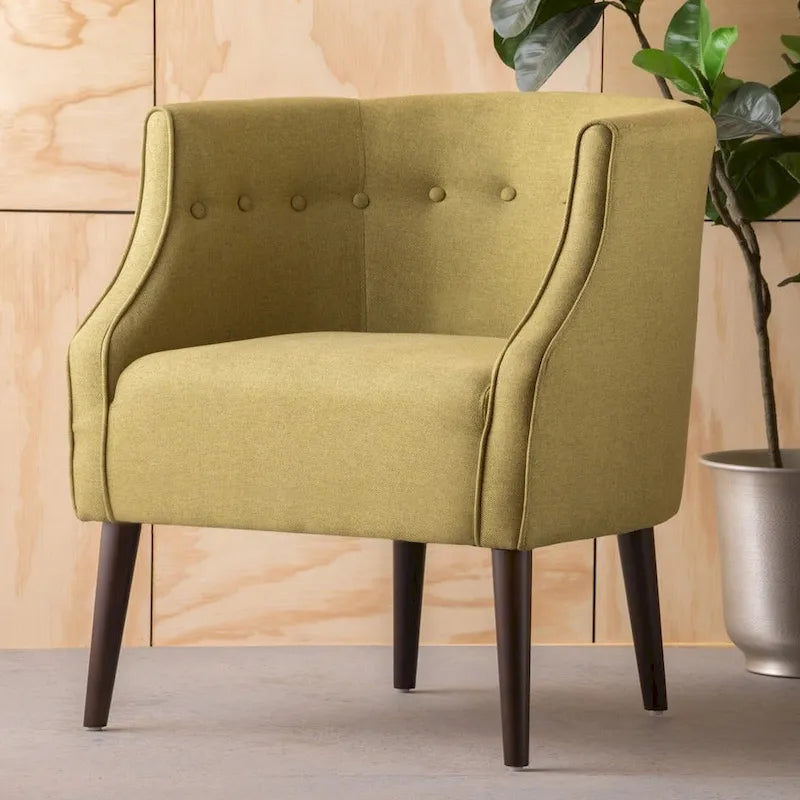 Grey Polyester Barrel Club Chair Button Tufted Tonal Piping Birch Legs