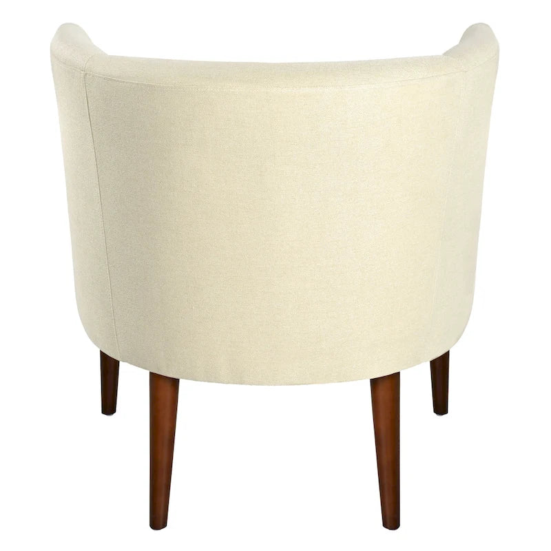 Poltrona club barrel in poliestere grigio, capitonné, profili tono su tono, gambe in betulla