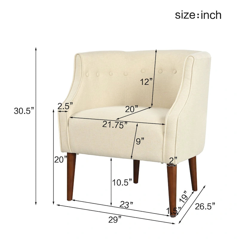 Poltrona club barrel in poliestere grigio, capitonné, profili tono su tono, gambe in betulla