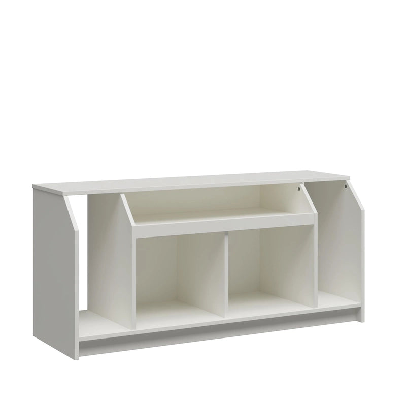 White Low-Profile TV Stand 5 Open Compartments Wire Management Fits 59 Inch