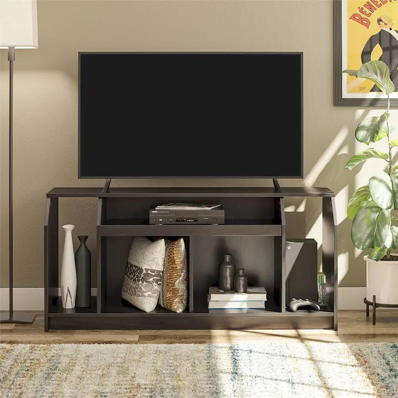 White Low-Profile TV Stand 5 Open Compartments Wire Management Fits 59 Inch