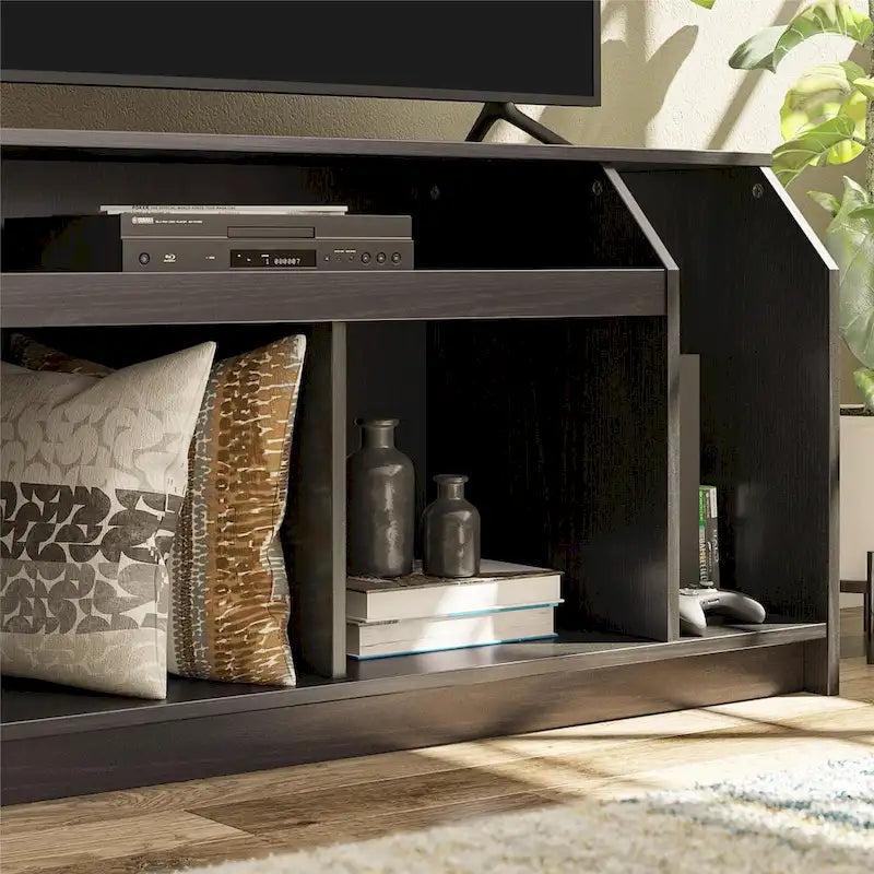 White Low-Profile TV Stand 5 Open Compartments Wire Management Fits 59 Inch