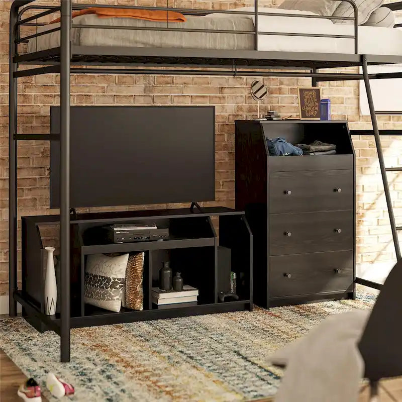 White Low-Profile TV Stand 5 Open Compartments Wire Management Fits 59 Inch