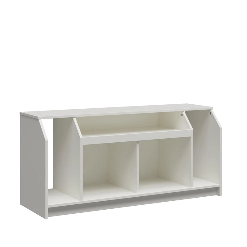 White Low-Profile TV Stand 5 Open Compartments Wire Management Fits 59 Inch