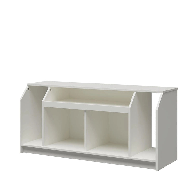 White Low-Profile TV Stand 5 Open Compartments Wire Management Fits 59 Inch