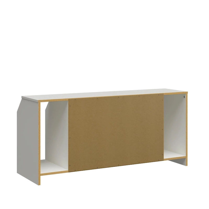 White Low-Profile TV Stand 5 Open Compartments Wire Management Fits 59 Inch