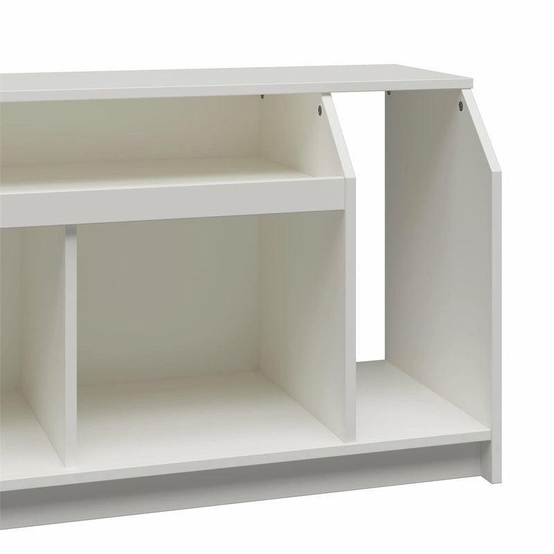 White Low-Profile TV Stand 5 Open Compartments Wire Management Fits 59 Inch