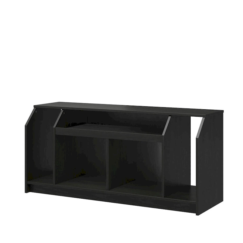 White Low-Profile TV Stand 5 Open Compartments Wire Management Fits 59 Inch