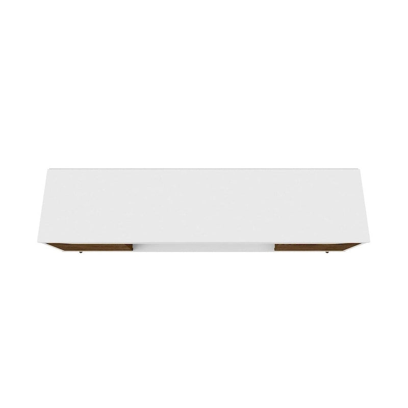 Meuble TV blanc de style moderne du milieu du siècle, console multimédia à 2 portes et 2 étagères, pieds évasés en noyer, convient jusqu’à 60 pouces