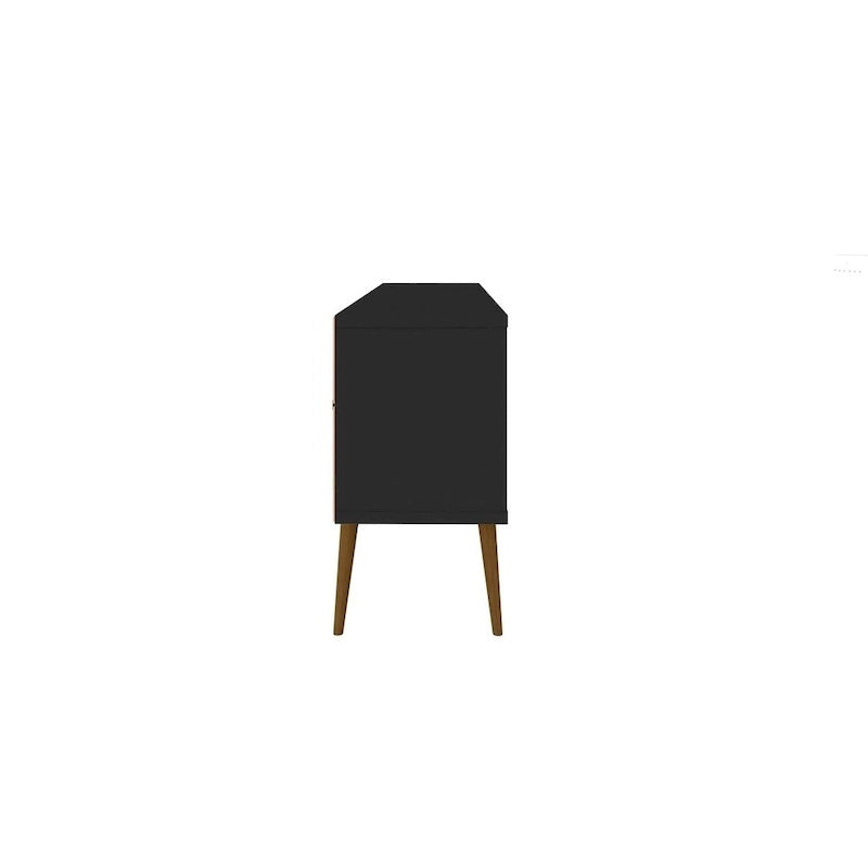 Meuble TV blanc de style moderne du milieu du siècle, console multimédia à 2 portes et 2 étagères, pieds évasés en noyer, convient jusqu’à 60 pouces
