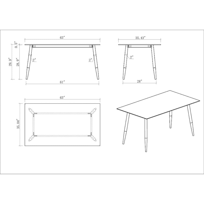 Tavolo da pranzo in pietra sinterizzata effetto marmo bianco, gambe svasate nero opaco, 63 x 36 pollici
