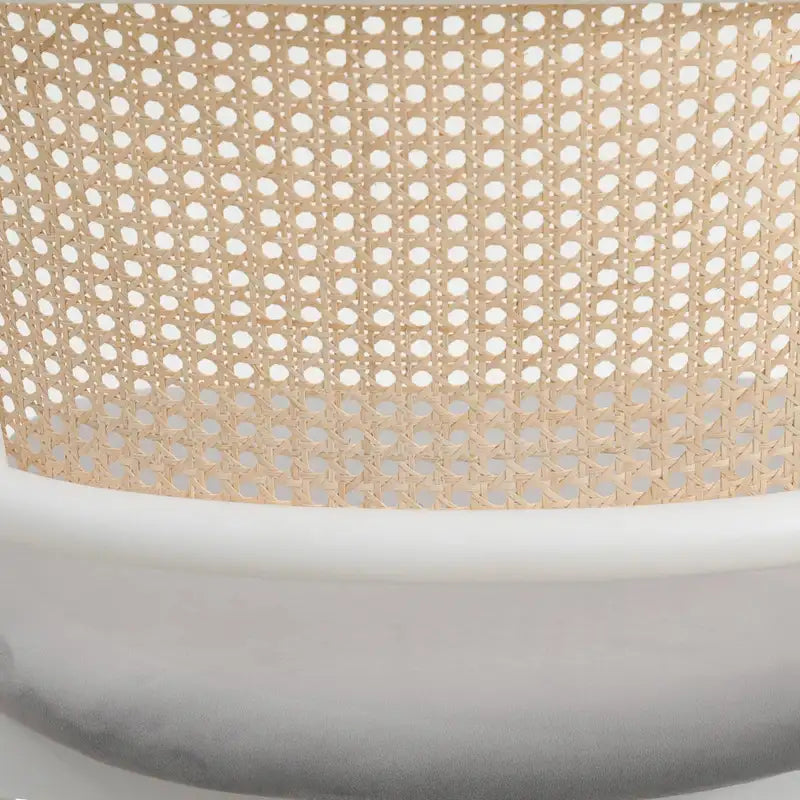 Beige Esszimmerstühle mit geschwungener Rohrgeflecht-Rückenlehne, 2er-Set, weißes Metallgestell, gepolsterte Sitzfläche
