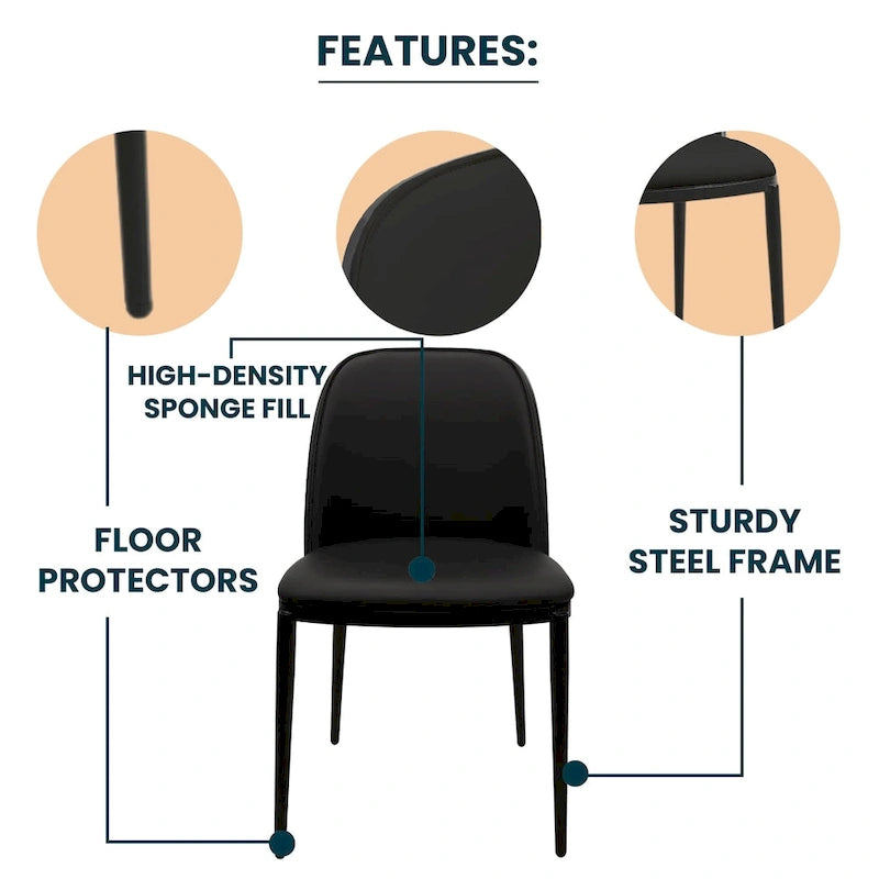 Mid-Century Upholstered Dining Side Chair Fabric Seat Steel Frame