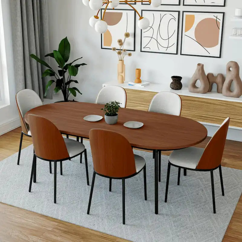 Mid-Century Upholstered Dining Side Chair Fabric Seat Steel Frame