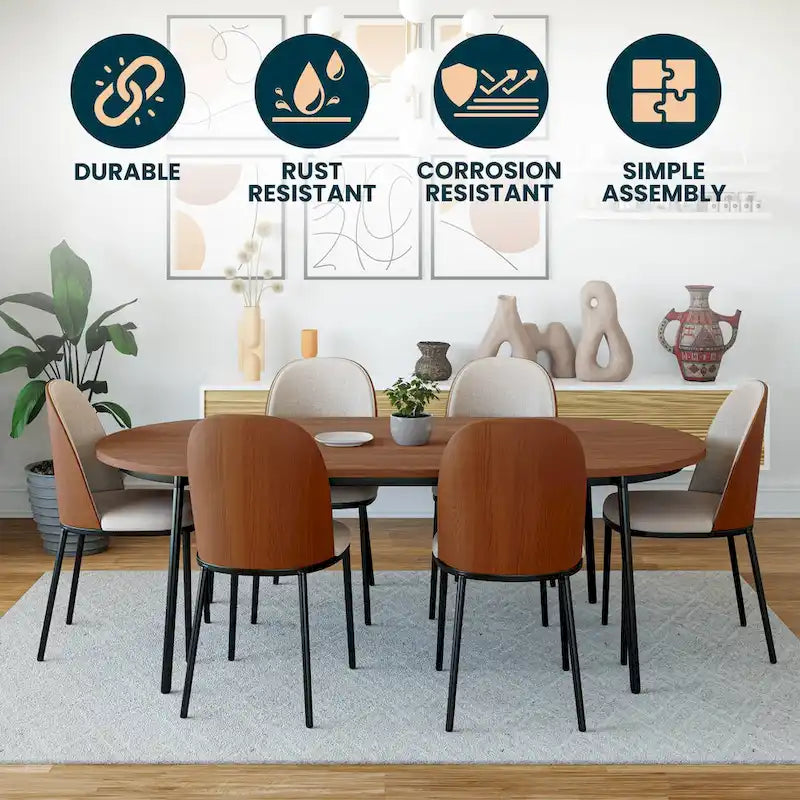 Mid-Century Upholstered Dining Side Chair Fabric Seat Steel Frame