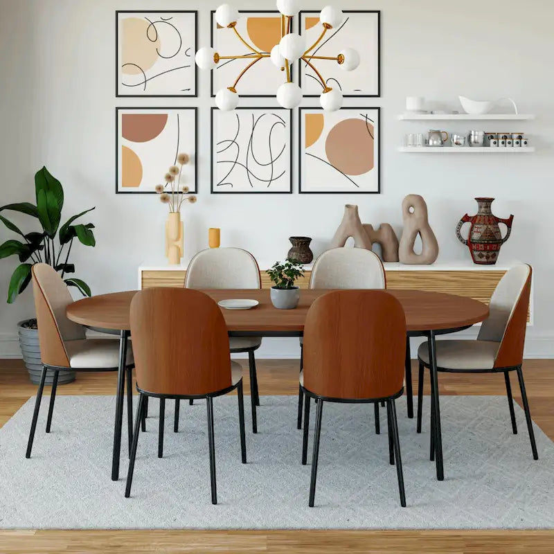 Mid-Century Upholstered Dining Side Chair Fabric Seat Steel Frame