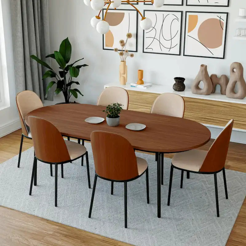 Mid-Century Upholstered Dining Side Chair Fabric Seat Steel Frame