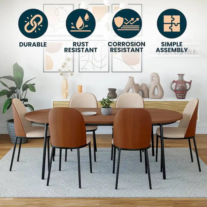 Mid-Century Upholstered Dining Side Chair Fabric Seat Steel Frame